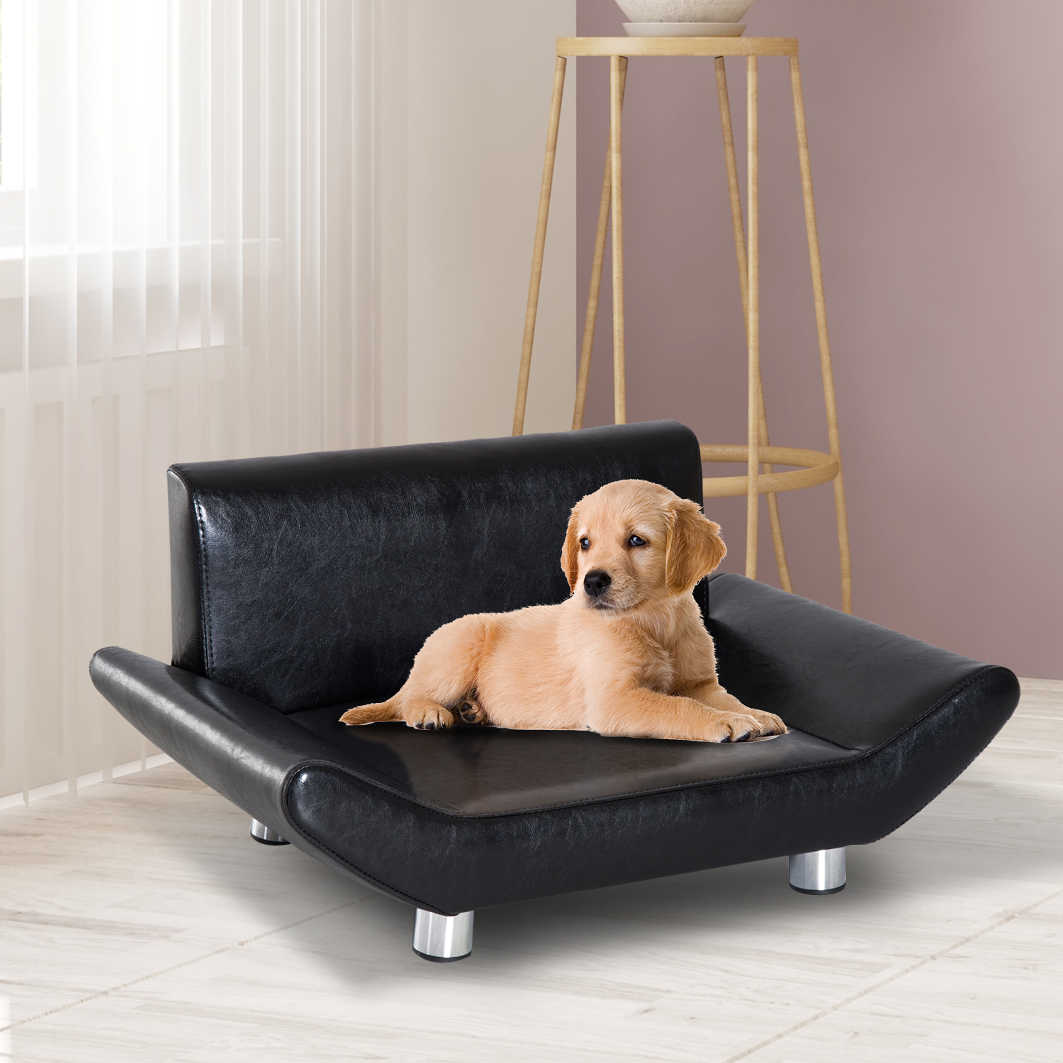 Canapé pour chien en Cuir de couleur Noir