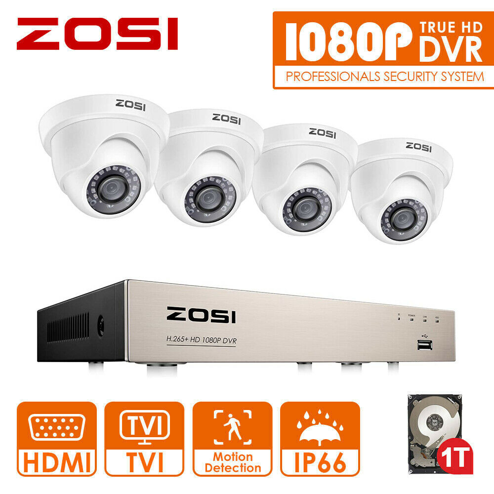ZOSI H.265 8CH 1080P Überwachungskamera System 1TB CCTV DVR  4x Außen IP kamera 